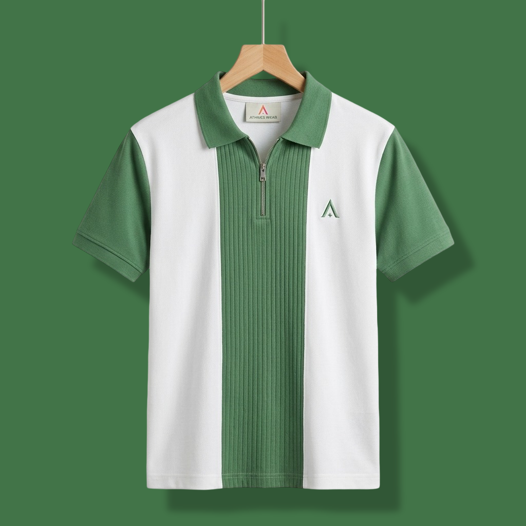 Quarter Zip Polo t-shirt (Striped)