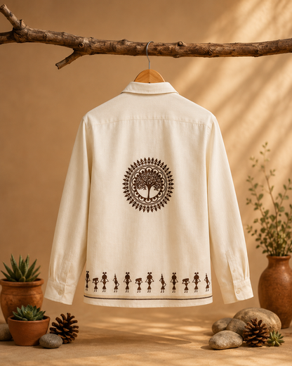 Warli Art Printed Casual Cotton Shirt