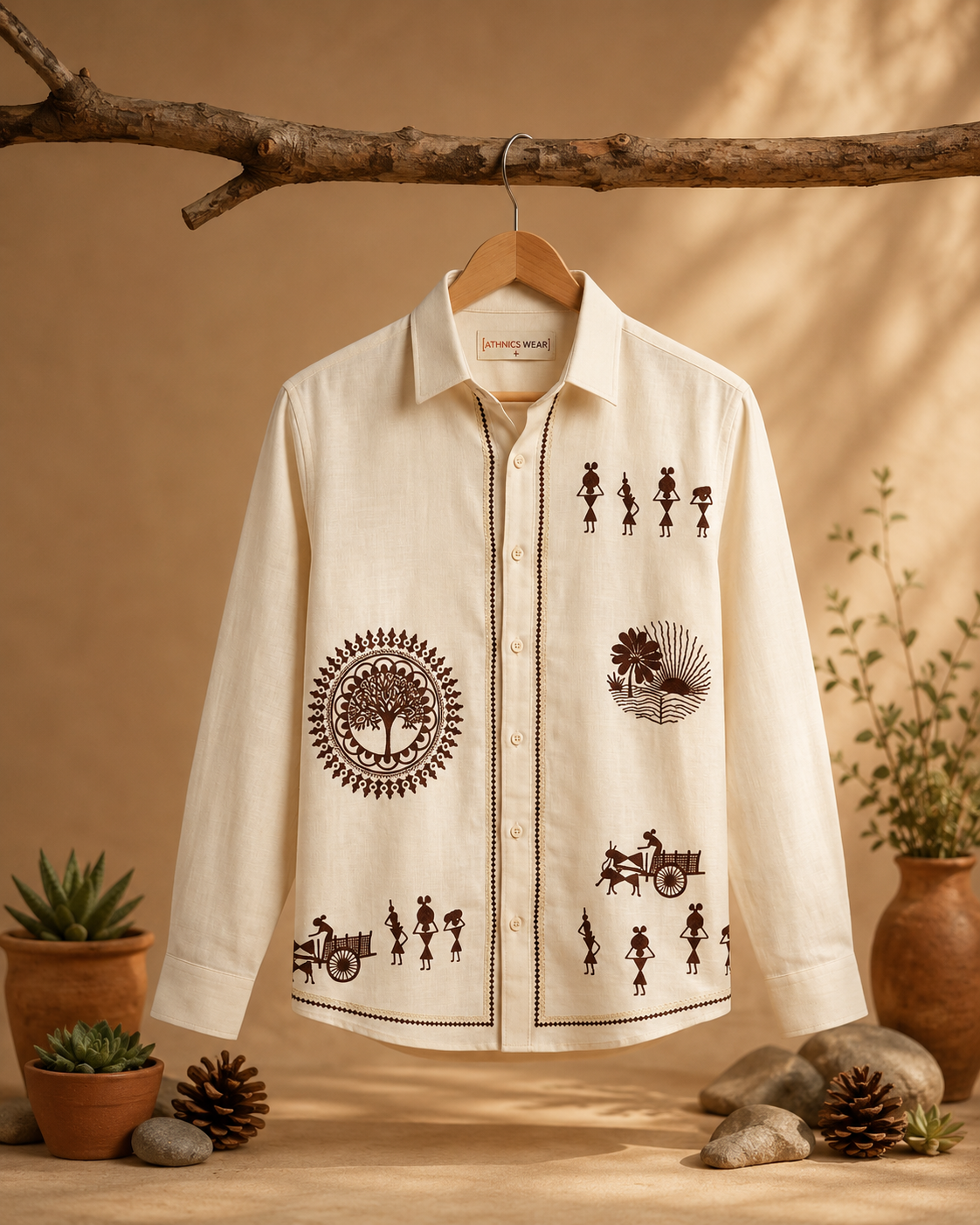 Warli Art Printed Casual Cotton Shirt