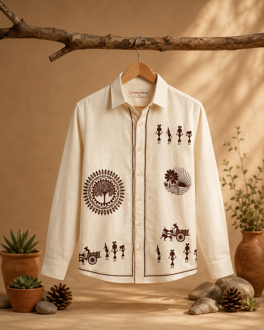 Warli Art Printed Casual Cotton Shirt